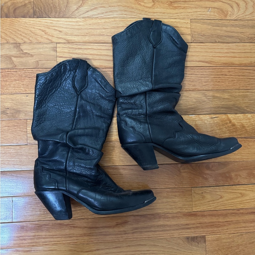 Black Leather Women's Cowboy Boots